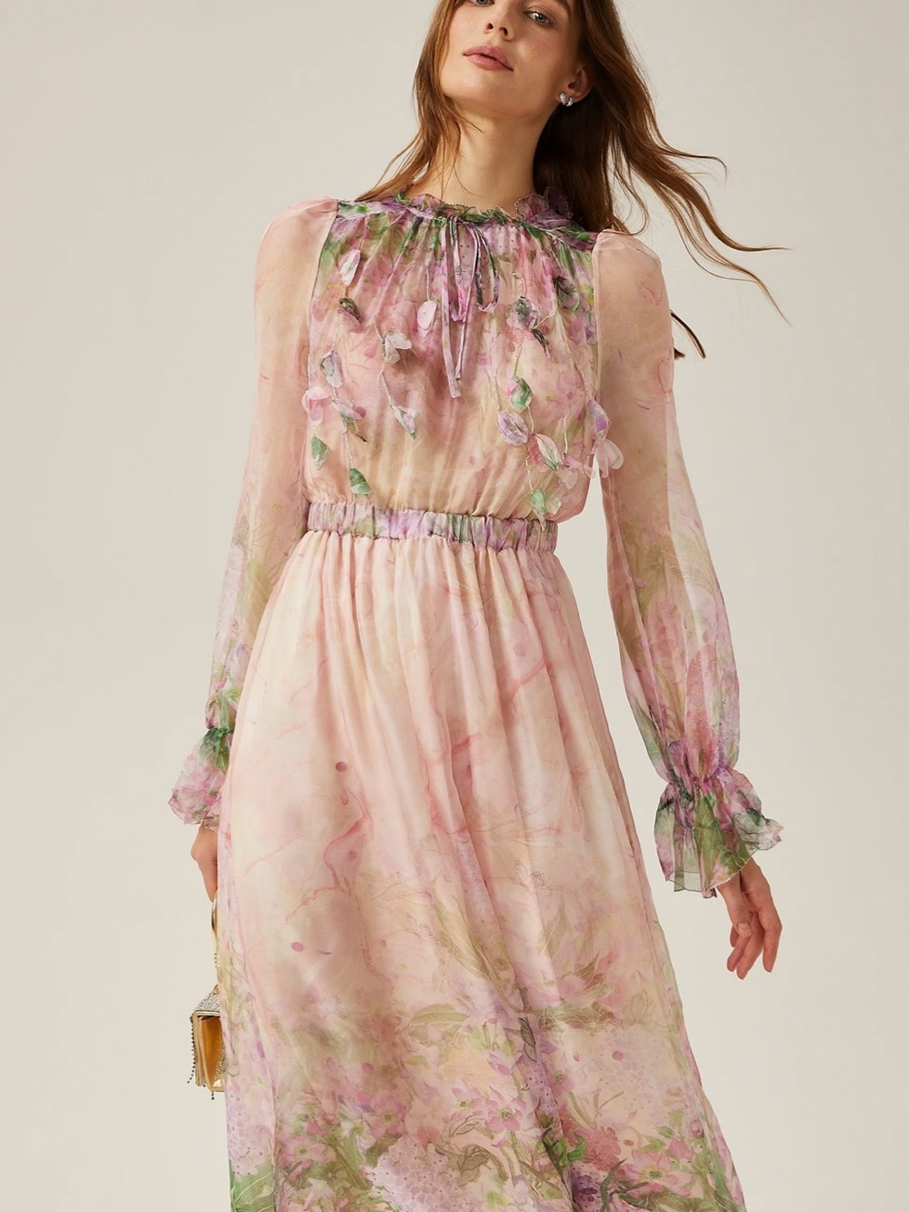 Justine floral-print cinched-waist midi dress - Picture 7 of 9